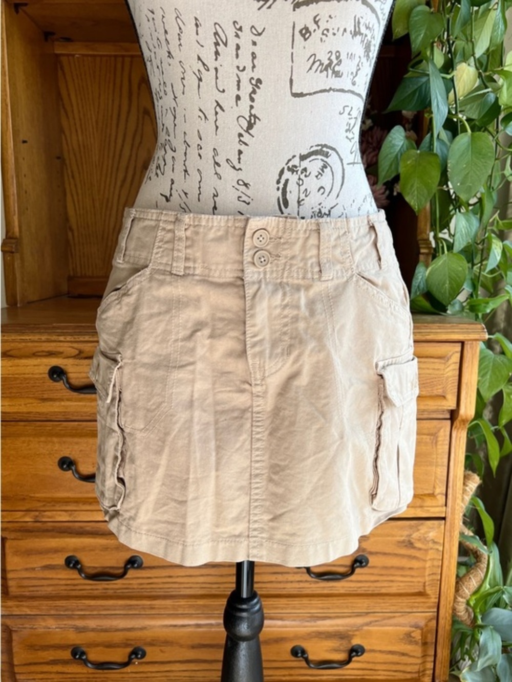 John Galt Brandy Melville Khaki Cargo Mini‎ Skirt Tan Cotton Low Rise One Size